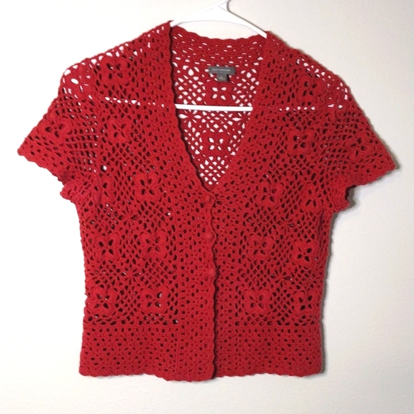 Ann Taylor Tops - SOLDAnn Taylor Small crochet button down top quirky feminine unique boho